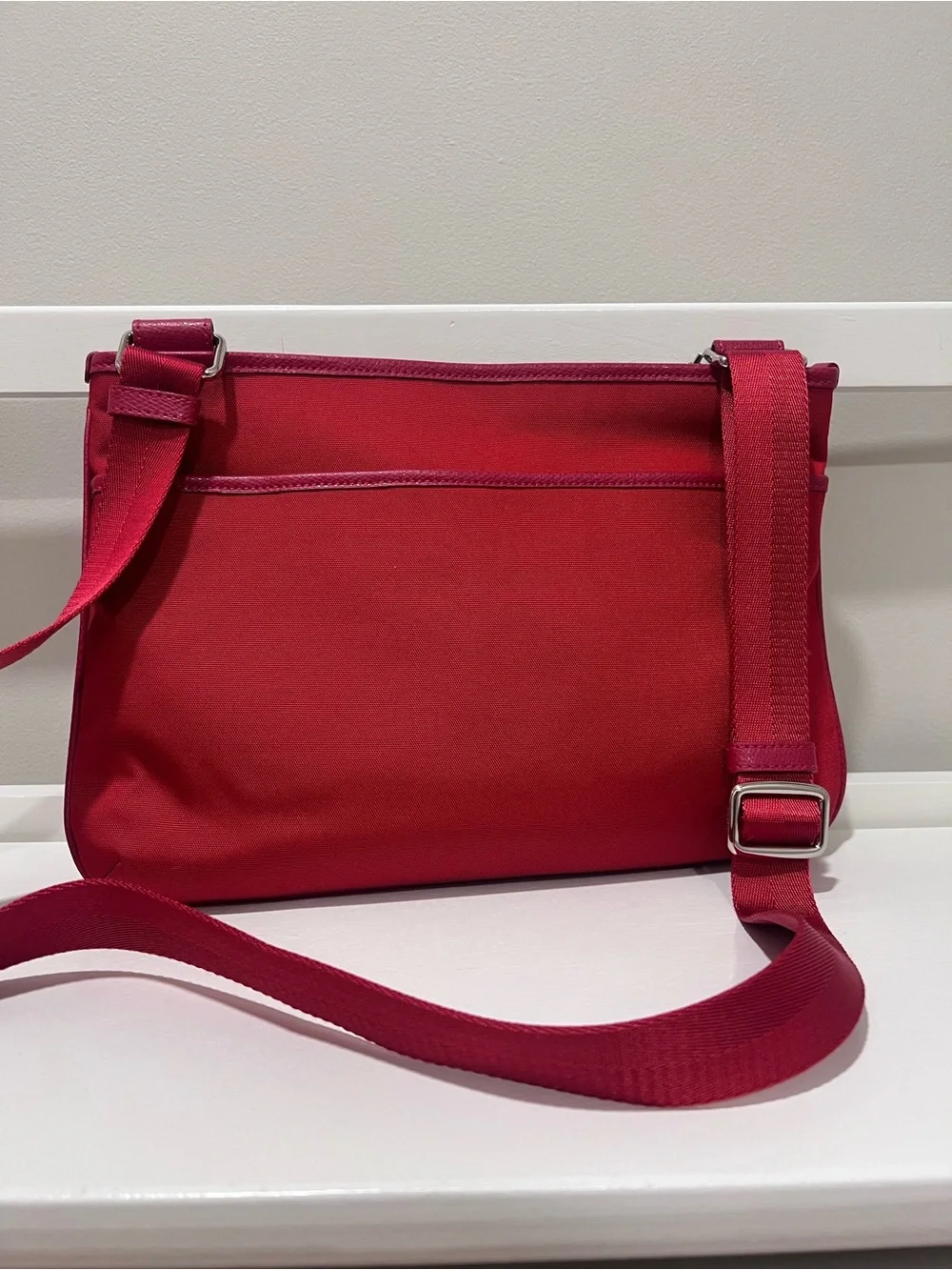 Coach Red Nylon Satchel Crossbody Bag with Red Leather Trim